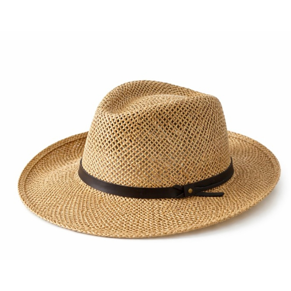 New Scala Unisex Beige Straw Fedora Hat with Brown Leather Band M